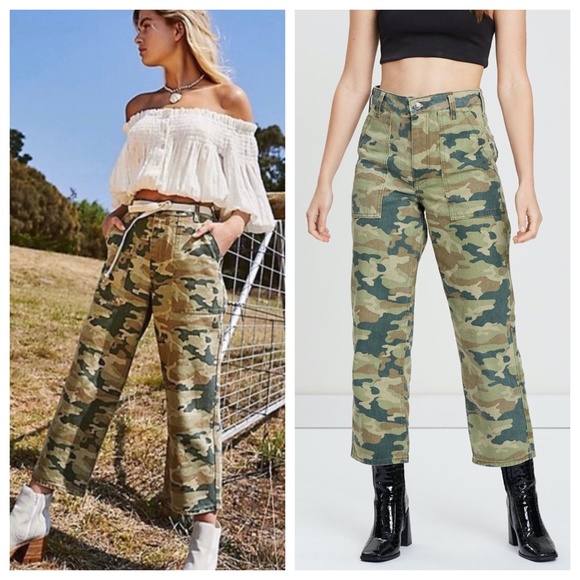 Free People Pants - NWT FREE PEOPLE Cargo Cropped Green Camo Pants